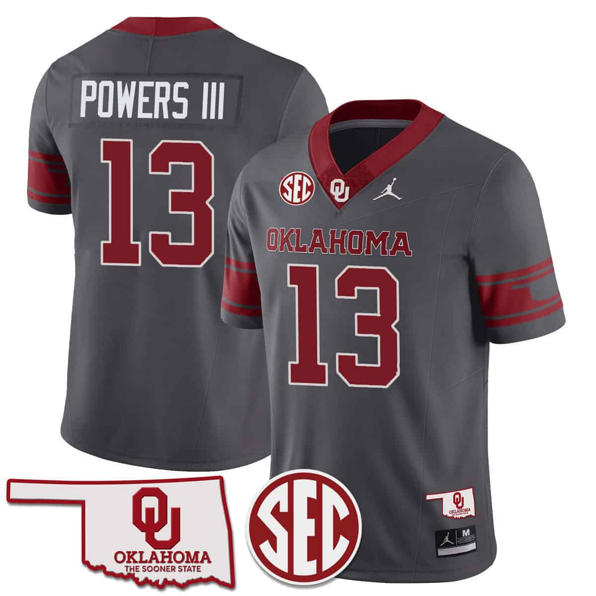 Men Oklahoma Sooners #13 Powers iii Grey 2024 SEC Patch Vapor Premier Limited NCAA Jersey->ncaa teams->NCAA Jersey